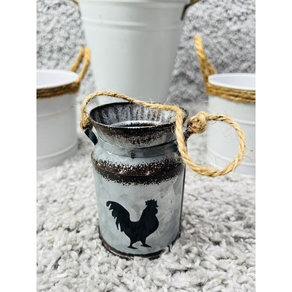 White Metal Bucket Container Round Farmhouse Bundle Of 4 Size Varies Home Decor - Picture 4 of 11